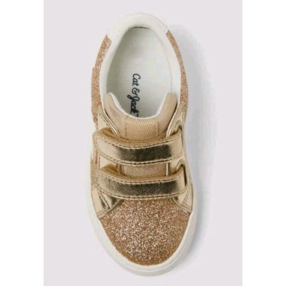 Cat & Jack Sora Toddler Glitter Gold Star Pattern Sparkly Slip On Sneaker Size 5 - Picture 3 of 8
